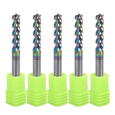 Abbildung von 4mm Hartmetall quadratische Endfräse für Aluminiumkupferanwendungen, 3 Flöte, Schneiddurchmesser, Schaft, DLC Beschichtung, CNC Fräserbits, Endfräserbits, U Type Design, 5 Pack (4 x 4 17mm)