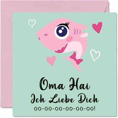 Abbildung von Stuff4 Lustige Geburtstagskarten für Oma Hai Scherz Happy Birthday Karte von Enkel Enkelin, Geburtstagsgeschenke, 145 mm x große Muttertags Grußkarten
