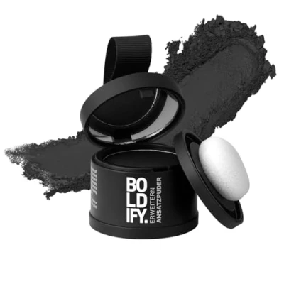 Abbildung von BOLDIFY Ansatzpuder Haaransatz Ausbessern &amp; Haarausfall Abdecken, Sofortige Grauabdeckung für 48 Stunden Fleckenfreier Haarpuder Männer Frauen, Haarfasern und Haartopper Alternative (Schwarz)