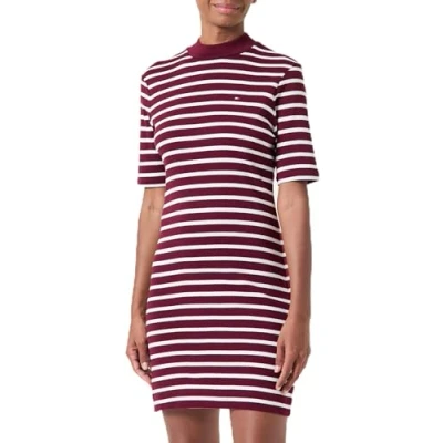 Abbildung von Tommy Hilfiger Women Slim Cody Mock NK Dress WW0WW42918 Red (Breton STP Deep Rouge/Ecru) XS