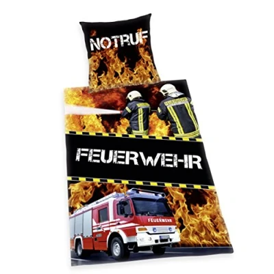 Abbildung von Herding Young Collection Bettwäsche Set, Feuerwehr Wendemotiv, Mit leichtläufigem Reißverschluss, Bettbezug 140 x 200 cm, Kopfkissenbezug 70 90 Baumwolle/Renforcé