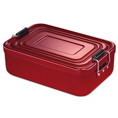 Abbildung von Küchenprofi Lunchbox aus Aluminium für Erwachsene und Kinder Brotdose mit Fächern, verstellbar Silikondichtung 23 x 15 7 cm rot