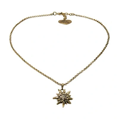 Abbildung von Alpenflüstern Trachtenkette Strass Edelweiß klein Damen Trachtenschmuck Dirndlkette antik Gold Farben DHK198