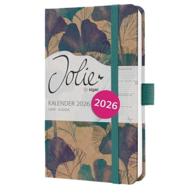 Abbildung von SIGEL J6808 Wochenkalender 2026 A6, blau, türkis, Hardcover aus Kraftpapier, Gummiband, Stiftschlaufe, 174 Seiten, vegan, Buchkalender, Terminplaner Kalenderbuch Jolie