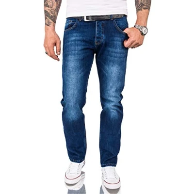 Abbildung von Rock Creek Herren Jeans Hose Comfort Fit Herrenjeans Herrenhose Denim Stonewashed Basic Weites Bein Raw RC 3120 Blau W44 L34