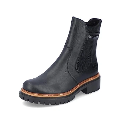 Abbildung von Rieker Damen Chelsea Boots 72690, Frauen Stiefeletten,Bootee,Booties,halbstiefel,Kurzstiefel,uebergangsschuhe,schwarz (00),43 EU / 9 UK