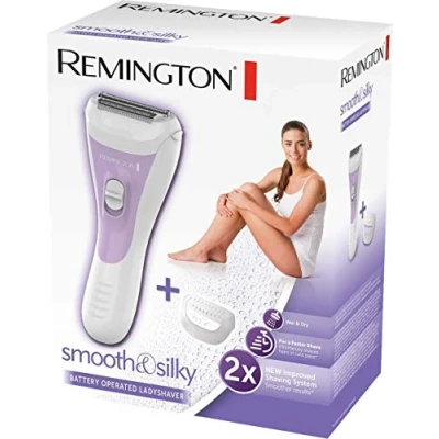 Abbildung von Remington Damenrasierer smooth&amp;silky WSF5060, Bikini Trimmaufsatz, batteriebetrieben, 2 seitiger Intercept Trimmer, feuchtigkeitsspendender Aloe Vera Streifen, Nass und Trockenrasierer, weiß/lila