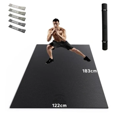 Abbildung von HAPBEAR Yogamatte XXL Extra Groß Breit Sportmatte Fitnessmatte rutschfest 213x152/183x122x0.6cm Dicke,Hoher Dichte Ultra Haltbar PVC, Gymnastikmatte mit Fitnessbänder,Schuhfreundlich