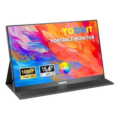 Abbildung von Yodoit Portable Monitor 15,6 Zoll 1920 x 1080 FHD Tragbarer IPS Display mit USB Typ C Eingebaute Lautsprecher Eye Care Bildschirm für PC, Laptop, Xbox, PS 3/4/5, Switch und TV