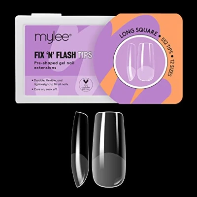 Abbildung von Mylee Fix &amp; Flash Soft Gel Tips [Lang Quadratisch] Weiche Nagelspitzen mit Vollständiger Abdeckung, Nagelextensions, Flexibel und Widerstandsfähig, 12 Verschiedene Größen, 552 Stück