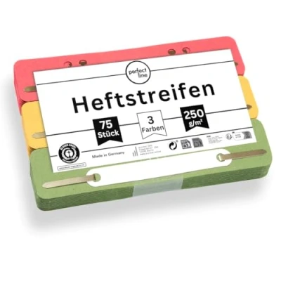 Abbildung von perfect line 75 Heftstreifen Pappe, recycling Karton, 250 g/m², MADE IN GERMANY (Rot, Grün, Gelb.)