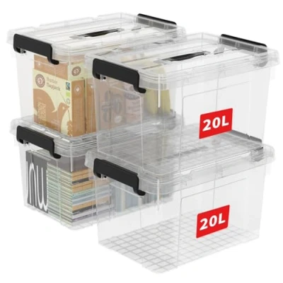 Abbildung von Cetomo,20L,4er Pack, Aufbewahrungsbox mit deckel,Aufbewahrungsboxen, Clips, stapelbar, Wohnzimmer, Schlafzimmer.lebensmittelecht,Verschlussclips,Neumaterial Plastik Box transparent