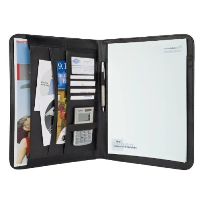 Abbildung von Wedo 585401 Schreibmappe Elegance A4, Einsteckfächer, Gummizugschlaufen für Stifte, Visitenkartenfach, Kunstleder / strukturiertes Nylon, schwarz