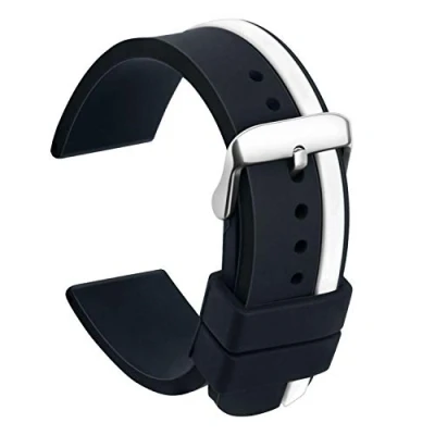 Abbildung von ULLCHRO Unisex Kautschuk Armband mit Gebürstete Edelstahl Silber Schnalle 22mm Schwarz Weiß