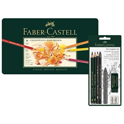 Abbildung von Faber Castell 110095 Farbstifte Polychromos 36er Metalletui und Pitt Graphite Zeichenset