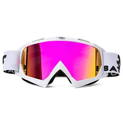 Abbildung von KINGBIKE Motocross Brille,Mtb Brille Dirt Bike ATV Crossbrille goggle,Sicherheit Tactical Riding Motorradbrillen für MäNner Frauen Jugend Fit ÜBer UV400 (A weiß Purple revo)