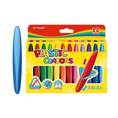 Abbildung von Keyroad Wachsmalkreiden Wachsmalstifte/Twin Tips/Dreieckig 12 Stück/Mischfarben/Komfortabel Handflächengriff Zeichenstift für Kleinkinder und Kinder Sicher Nicht Toxisch/Kindersicher, KR971802