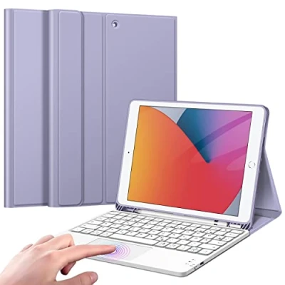 Abbildung von Fintie Tastatur Hülle für iPad (9. / 8. und 7. Generation 2021/2020/2019), 10.2 mit Tastatur, Deutscher Touchpad Magnetisch Abnehmbarer Keyboard, Violett