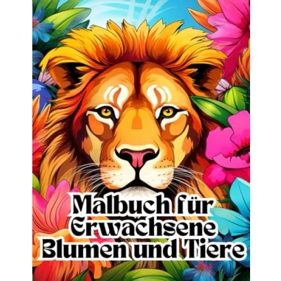 Abbildung von Malbuch für Erwachsene Blumen und Tiere: Ein mit 82 detailreichen Tieren im Blumenparadies