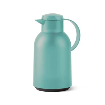 Abbildung von Emsa N40121 Samba Isolierkanne 1,5 Liter Quick Press Verschluss 12h heiß und 24h kalt Transluzent/Dunkelgrün