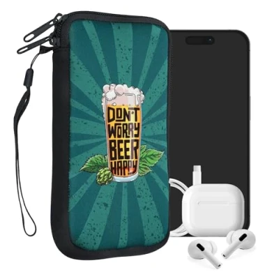 Abbildung von kwmobile Handytasche für Smartphones XL 6,7/6,8&quot; Neopren Handy Tasche Hülle Cover Case Schutzhülle Don&#039;t Worry Beer Happy Orange Grün Petrol 17,2 x 8,4 cm Innenmaße
