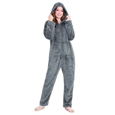 Abbildung von CityComfort Jumpsuit Damen Kuschelig Fleece Einteiler Schlafanzug Onesie S XL (Grau, M)