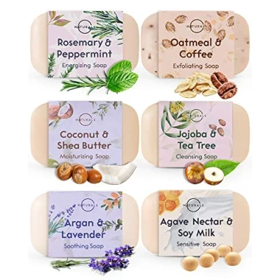 Abbildung von O Naturals 6 Stück festes Duschgel Naturkosmetik Vegane feuchtigkeitsspendende Körperwaschseife Seifenriegel therapeutischen ätherischen Ölen Gesicht Körper &amp; Hände 678g Geschenk Set zum Muttertag