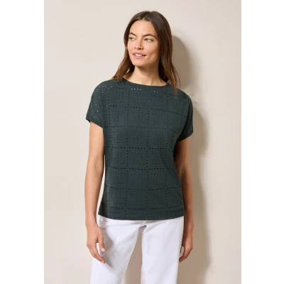 Abbildung von Cecil MIT Lochmuster Tshirt basic, Damen, Größe: XS, Grün