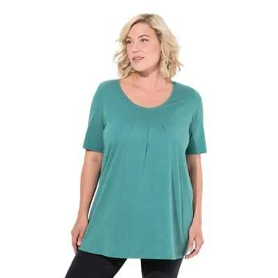 Abbildung von Ulla Popken Damen große Größen Übergrößen Plus Size T Shirt, Zierfalten, A Linie, Rundhals, Halbarm, Modal