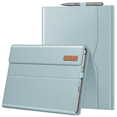 Abbildung von Fintie Hülle für Microsoft Surface Pro 8 13 Zoll (2021) Multi Sichtwinkel Hochwertigem Kunstleder Tasche Schutzhülle mit Dokumentschlitze, Type Cover Kompatibel, Eisblau