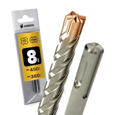 Abbildung von SDS Plus Hammerbohrer 4X Schneiden PGM Ø 8.0mm x 380mm AMBOSS Werkzeuge Crusher 4 HM Betonbohrer Hartmetall Profi Bohrer 8.0 mm 380 Steinbohrer Stahlbeton Mauerwerk Ziegel Kalksandstein