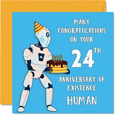 Abbildung von Lustige Geburtstagskarte zum 24. Geburtstag für Männer und Frauen Roboter Droide Sohn, Tochter, Bruder, Schwester, Onkel, Tante, Nichte, Neffe, Cousin, 145 mm x mm, Witz,