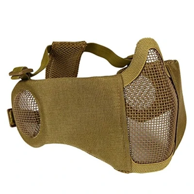 Abbildung von AOUTACC Airsoft Mesh Maske, Half Face Masken mit Gehörschutz für CS/Hunting/Paintball/Shooting TAN