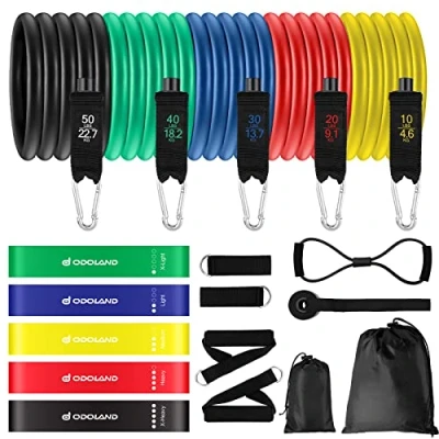 Abbildung von Odoland Resistance Bands Gymnastikband Widerstandsband Set 5 Fitnessbänder Expander Tube Rubber mit Griff Türanker Knöchelriemen für Krafttraining Calisthenic Crossfit Pilates Physiotherapie