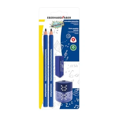 Abbildung von Eberhard Faber 510099 Bleistifte Set TRI Winner, mit 2 2B, Radierer und Dosenspitzer