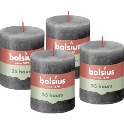 Abbildung von Bolsius Rustik Stumpenkerzen Anthrazit Set 4 Stück Länge Brenndauer 35 Stunden Unparfümierte Natürliches Pflanzenwachs Ohne Palmöl 8 x 7 cm