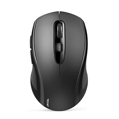 Abbildung von TECKNET Bluetooth Maus, Maus Kabellos mit Nano Empfänger (Tri Mode: BT 5.0/3.0+2.4G), 2400 DPI Ergonomische Tragbare Funkmaus 6 Tasten für Laptop PC Computer, Mac OS, Android, Windows, Schwarz