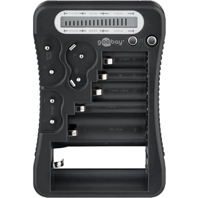 Abbildung von goobay 72511 Digitaler Batterietester für Batterien, Akku und Knopfzellen/LCD Batterietestgerät/Batterie Tester/AA, AAA, 9V, C, D, CR2032