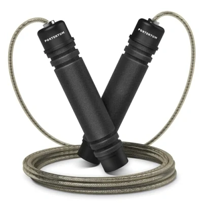 Abbildung von PORTENTUM Springseil Erwachsene Fitness, Speed Rope Verstellbar mit Hautfreundlichen Schaum Griffe, Länge Einstellbar, rutschfest und Ideal für Fitness &amp; Ausdauer, geeignet Kinder