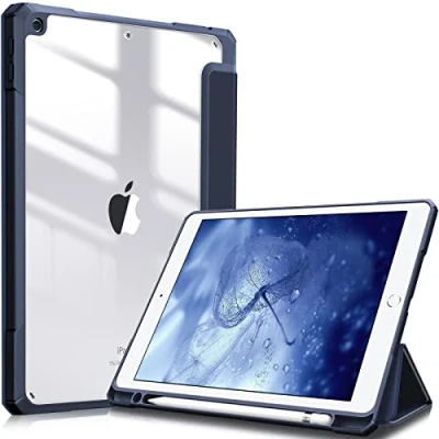Abbildung von Fintie Hybrid Hülle für 10.2 Zoll iPad 9. Generation 2021/8. Gen 2020/7. 2019 mit Stifthalter Stoßfeste Schutzhülle transparenter Hartschale auf der Rückseite, Marineblau