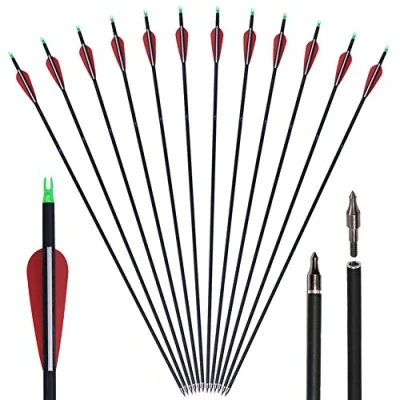 Abbildung von Huntingdoor 12er Pack 30 Zoll Carbonpfeile Jagdpfeile mit Vanes und drehbare Nocken 550 Spine Pfeile für bogenschießen Recurvebogen Compoundbogen Langbogen Zielübungen im Freien (Rot)