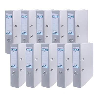 Abbildung von DONAU Master Ordner Breit 10er Pack FSC/DIN A4 / 7,5 cm 10 Stück/Grau/Kunststoffbezug PP/Carton Papier Schlitzordner Büroordner Aktenordner Ringordner/Grünen Punkt