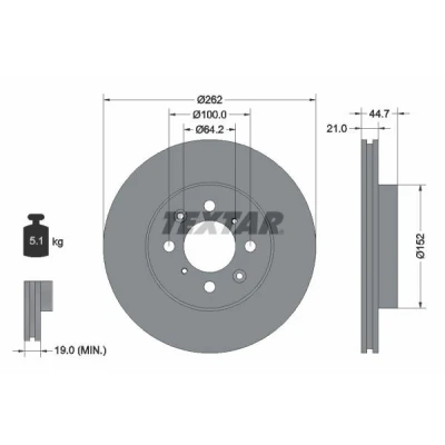 Abbildung von TEXTAR PRO 92060903 Bremsscheibe 262 21 04/08 100 innenbelüftet beschichtet ohne Radbefestigungsbolzen, Radnabe HONDA: JAZZ 3, 2, 4