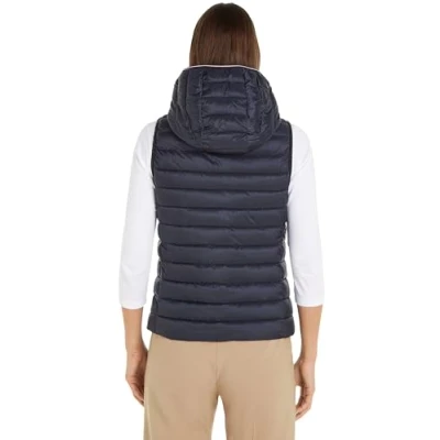 Abbildung von Tommy Hilfiger Damen Weste Padded Global Stripe Vest mit Kapuze, Blau (Desert Sky), XXS