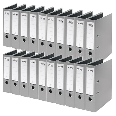 Abbildung von VON Leitz Ordner A4, 20er Pack, Karton mit Kunststoffeinband, 80 mm Rückenbreite, Für 600 Blatt, Blauer Engel &amp; FSC zertifiziert, Schule, Studium Zuhause, Grau, 10550085