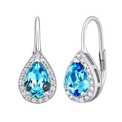 Abbildung von SILVEGO Damen Ohrringe aus 925 Sterling Silber Tropfen mit synthetischem hellblauem Topas
