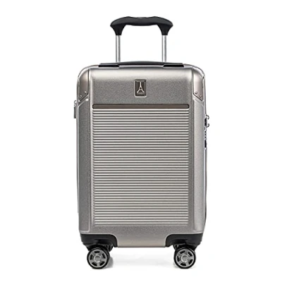 Abbildung von Travelpro Platinum Elite Hardside erweiterbares Handgepäck, 8 Rad Spinner, TSA Schloss, Hartschalen Koffer aus Polycarbonat, metallischer Sand, kompaktes 56x36x23 cm