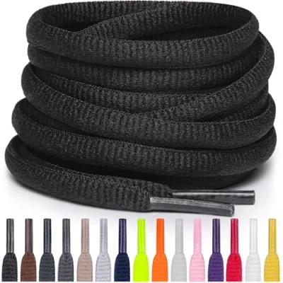 Abbildung von Miscly Schnürsenkel Oval, Reißfest für Sportschuhe, Sneaker und Laufschuhe 100% Polyester Ø 6mm (69 cm, Schwarz)