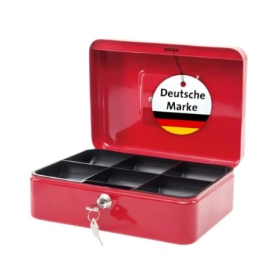Abbildung von MAUL Geldkassette aus Stahl 25x19x9cm abschließbar Münzgeld Einsatz herausnehmbar Kasse mit 2 Schlüsseln Ideal als Spardose, Geldtasche, Tresor, groß Rot