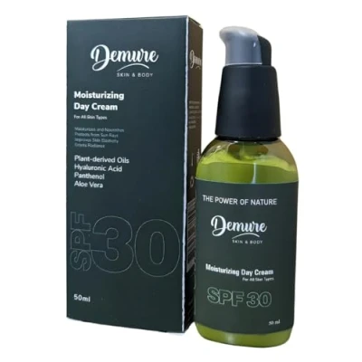 Abbildung von Demure Feuchtigkeitsspendende Tagescreme SPF LSF 30, Hyaluronsäure, Panthenol Provitamin B5, Vitamin E, Aloe Vera, Sanddorn, für alltägliche Feuchtigkeit und Schutz, 50 ml, Hergestellt in Lettland